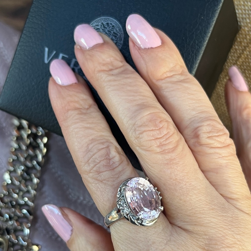 SOLD SOLD Platinum 0val Kunzite and Diamond Ring 6.25